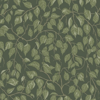 Papel pintado hojas de abedul verde oscuro - BIRVENA 03 | MURAKE - 203218