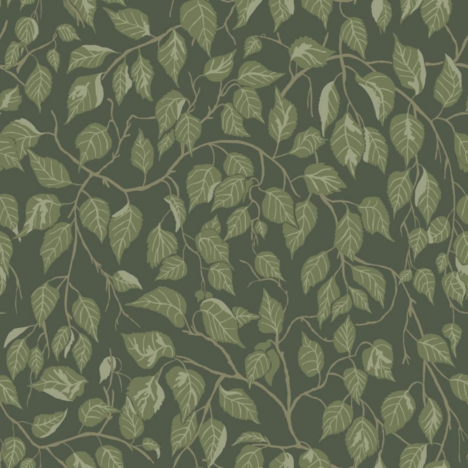 Papel pintado hojas de abedul verde oscuro - BIRVENA 03 | MURAKE - 203218