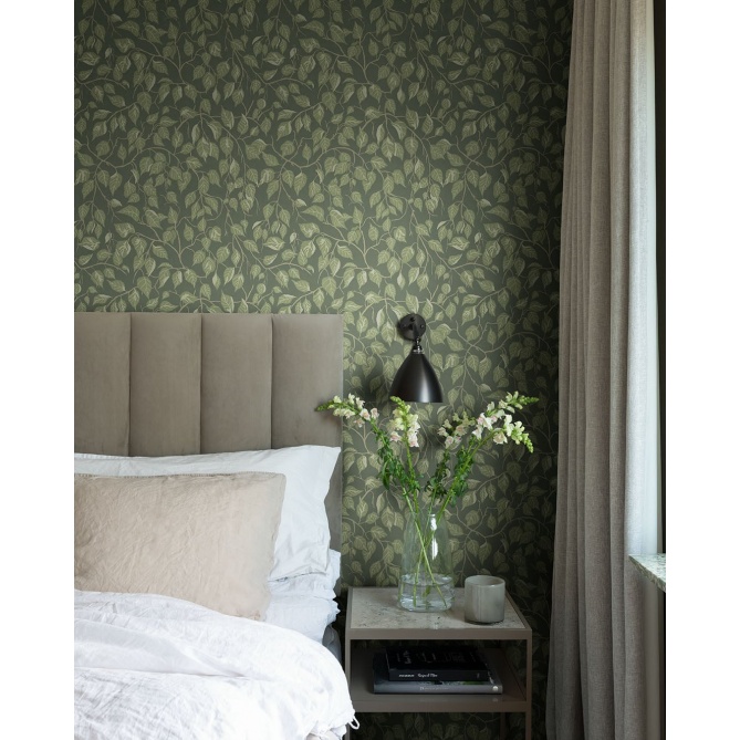 Papel pintado hojas de abedul verde oscuro - BIRVENA 03 | MURAKE - 203218