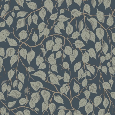 Papel pintado hojas de abedul azul oscuro - BIRVENA 04 | MURAKE - 203219