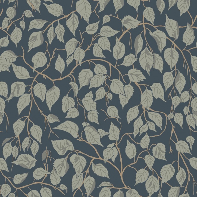 Papel pintado hojas de abedul azul oscuro - BIRVENA 04 | MURAKE - 203219