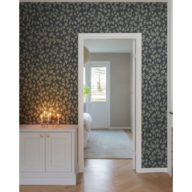 Papel pintado hojas de abedul azul oscuro - BIRVENA 04 | MURAKE - 203219