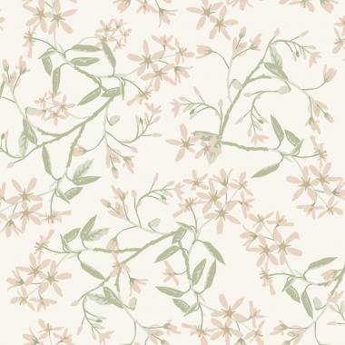 Papel pintado ramas florales rosa y blanco roto - FLORIEL 02 | MURAKE - 203221