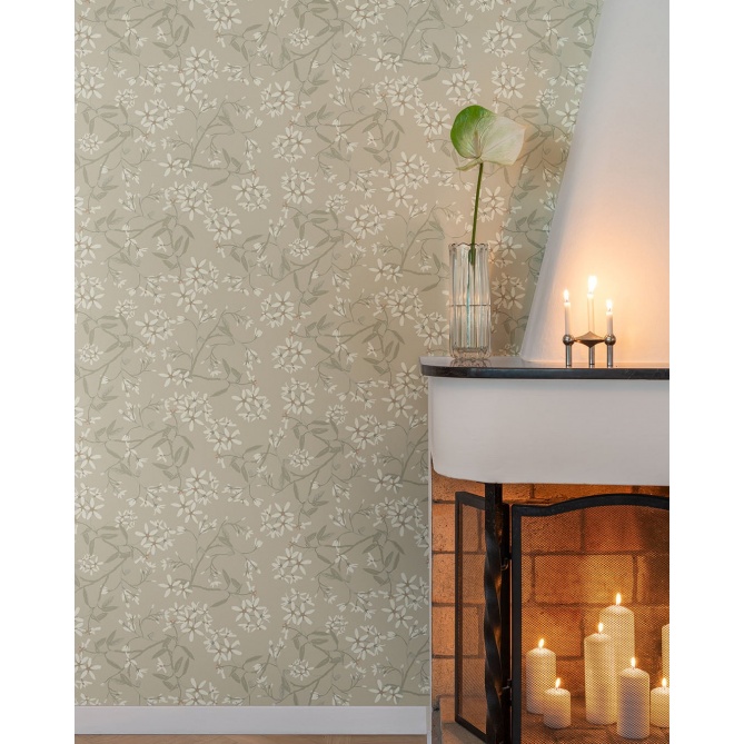 Papel pintado ramas florales greige - FLORIEL 03 | MURAKE - 203222