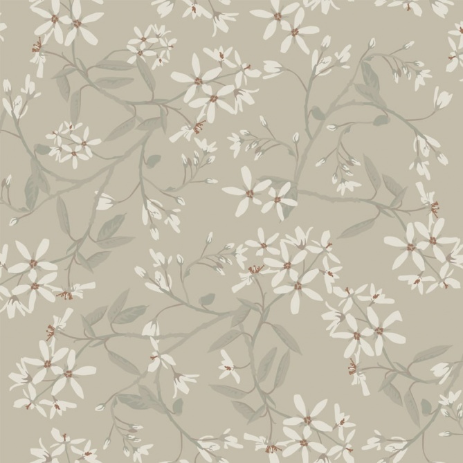 Papel pintado ramas florales gris cálido - FLORIEL 04 | MURAKE - 203223