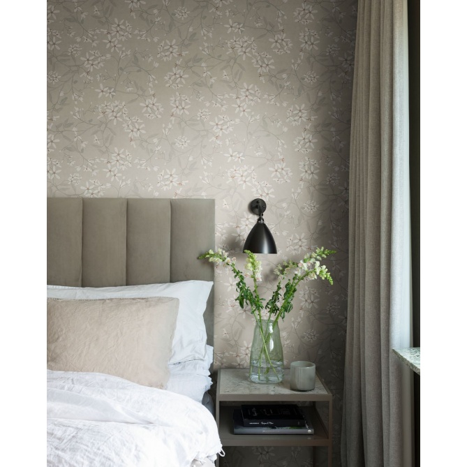 Papel pintado ramas florales gris cálido - FLORIEL 04 | MURAKE - 203223