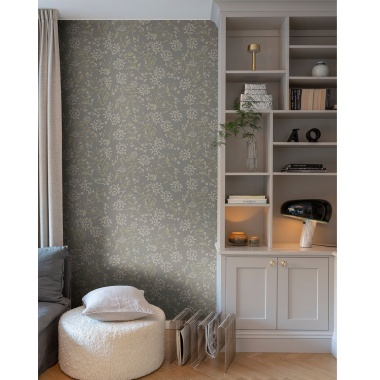 Papel pintado ramas florales gris violáceo - FLORIEL 05 | MURAKE - 203224