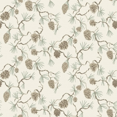 Papel pintado pino y piñas beige y blanco roto - PINARA 01 | MURAKE - 203225