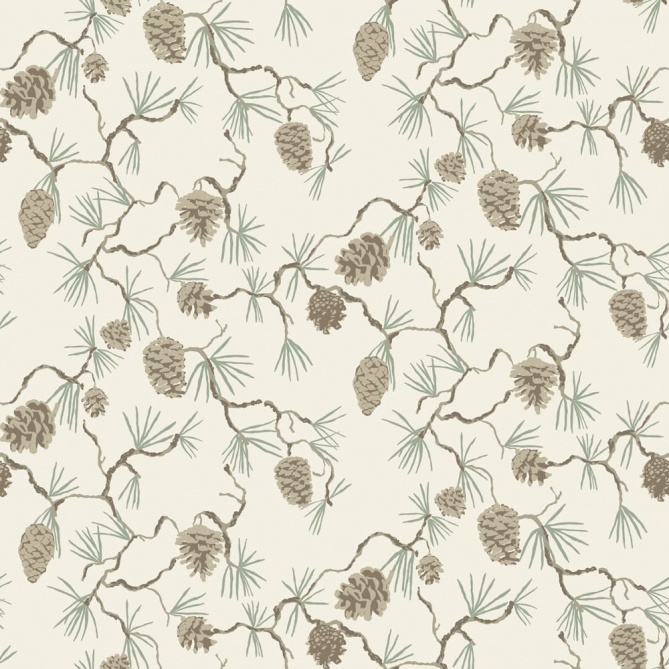 Papel pintado pino y piñas beige y blanco roto - PINARA 01 | MURAKE - 203225