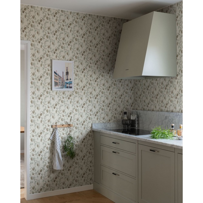 Papel pintado pino y piñas beige y blanco roto - PINARA 01 | MURAKE - 203225
