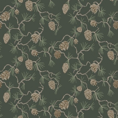 Papel pintado pino y piñas verde oscuro - PINARA 02 | MURAKE - 203226