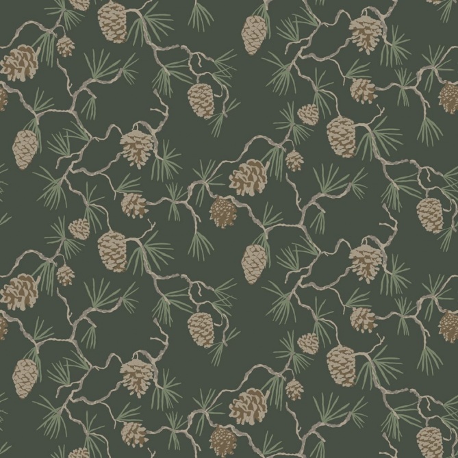 Papel pintado pino y piñas verde oscuro - PINARA 02 | MURAKE - 203226