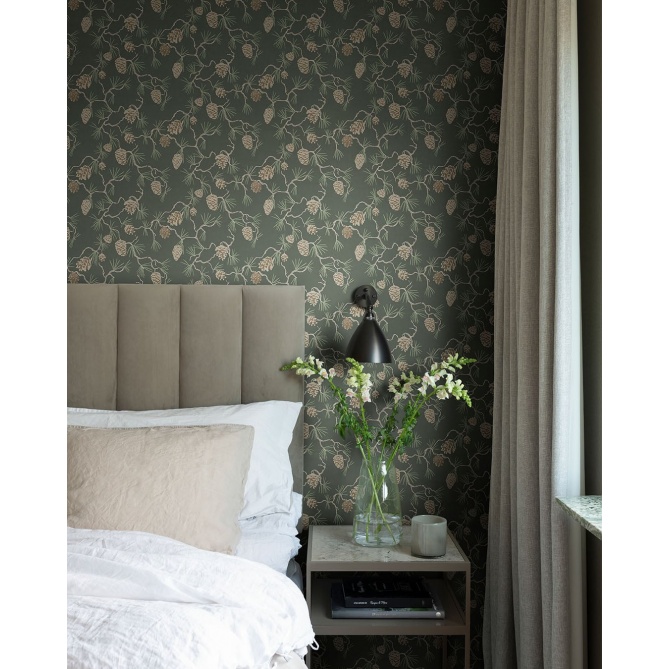 Papel pintado pino y piñas verde oscuro - PINARA 02 | MURAKE - 203226