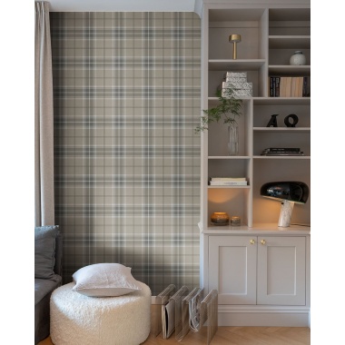 Papel pintado cuadros escoceses greige - TARDEN 01 | MURAKE - 203242
