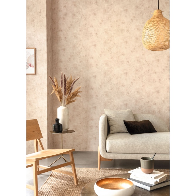 Papel pintado efecto textil beige rosado - TRAMIA METAL 06 | MURAKE - 880449