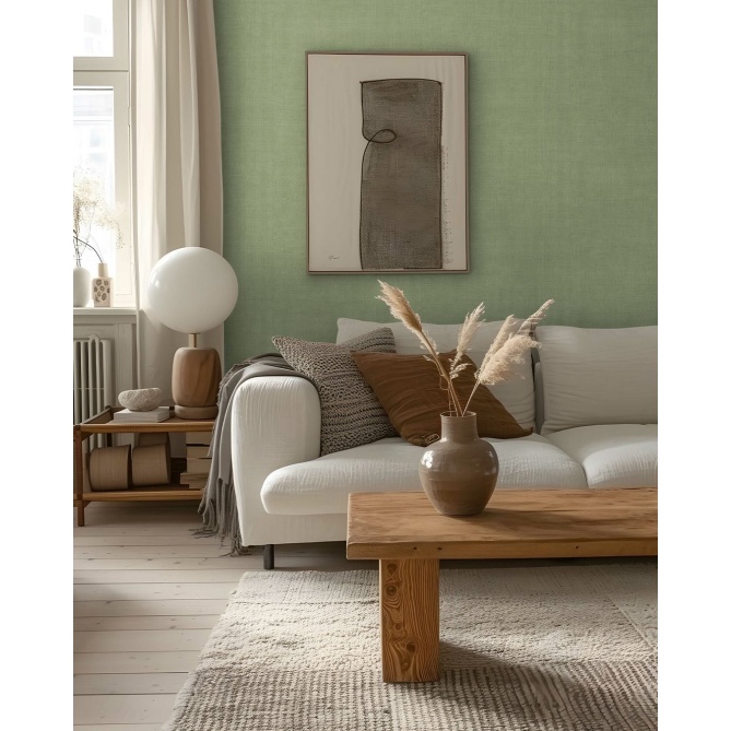 Papel pintado efecto yute verde salvia - JUTARIA 10 | MURAKE - 203254