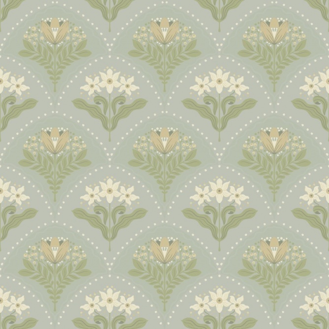 Papel pintado ramos florales azul claro|verde claro - MAIVELA 03 | MURAKE - 203284