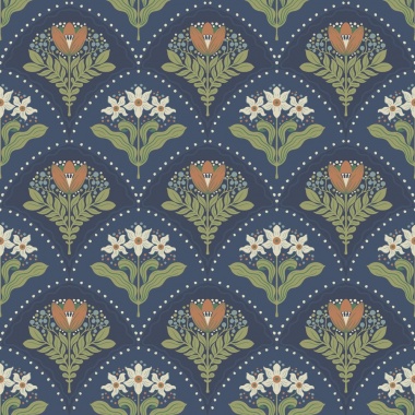 Papel pintado ramos florales azul oscuro - MAIVELA 05 | MURAKE - 203286