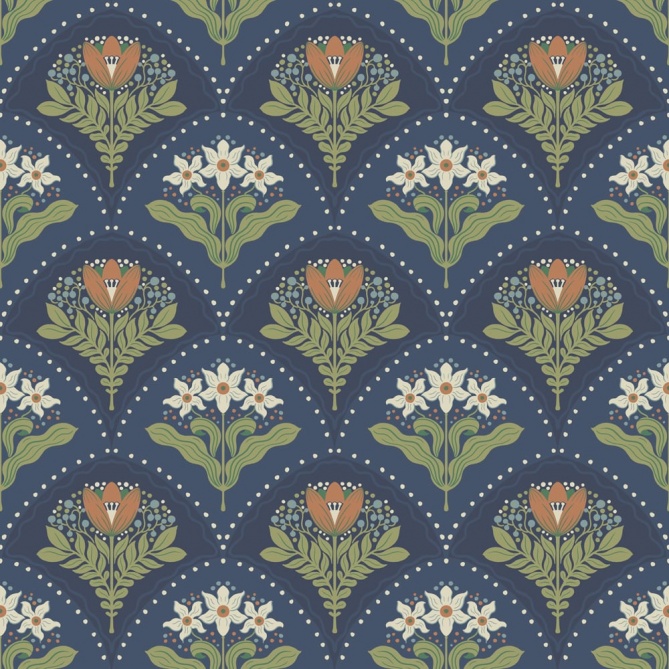 Papel pintado ramos florales azul oscuro - MAIVELA 05 | MURAKE - 203286