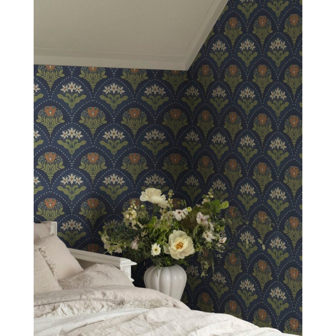 Papel pintado ramos florales azul oscuro - MAIVELA 05 | MURAKE - 203286