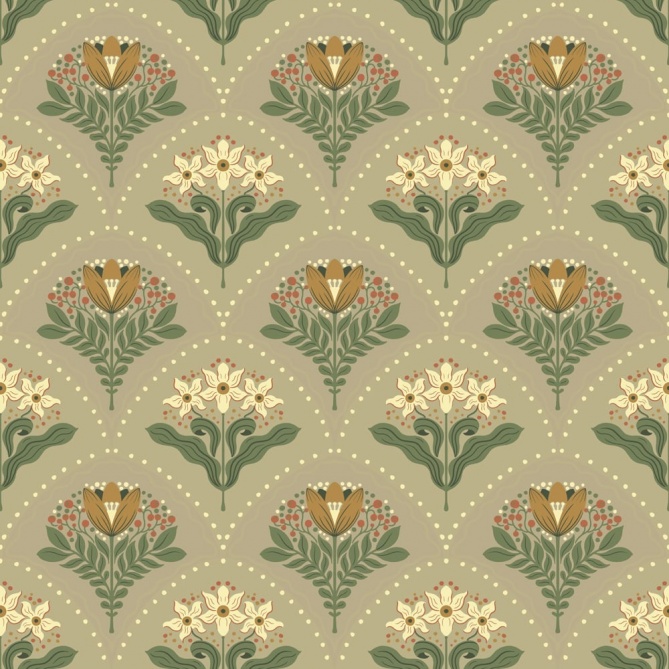 Papel pintado ramos florales beige verdoso - MAIVELA 04 | MURAKE - 203285