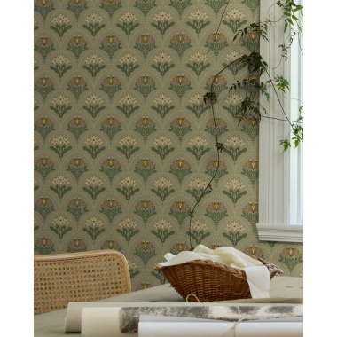 Papel pintado ramos florales beige verdoso - MAIVELA 04 | MURAKE - 203285