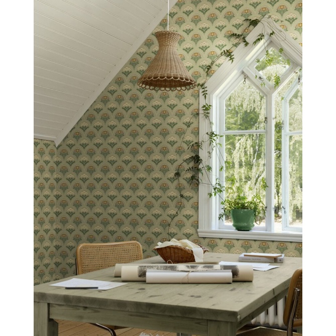 Papel pintado ramos florales beige verdoso - MAIVELA 04 | MURAKE - 203285