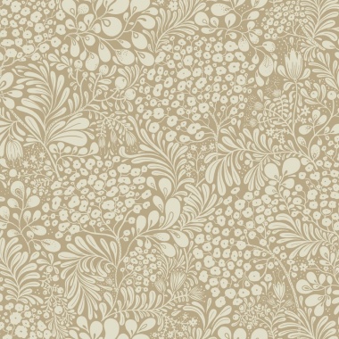 Papel pintado flores y hojas beige tostado - BRISENA 02 | MURAKE - 203260