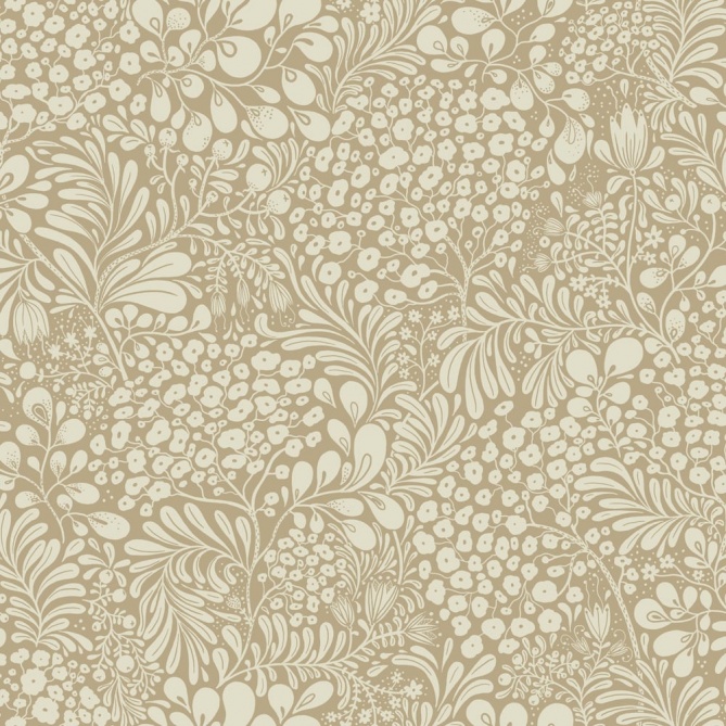 Papel pintado flores y hojas beige tostado - BRISENA 02 | MURAKE - 203260