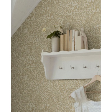 Papel pintado flores y hojas beige tostado - BRISENA 02 | MURAKE - 203260