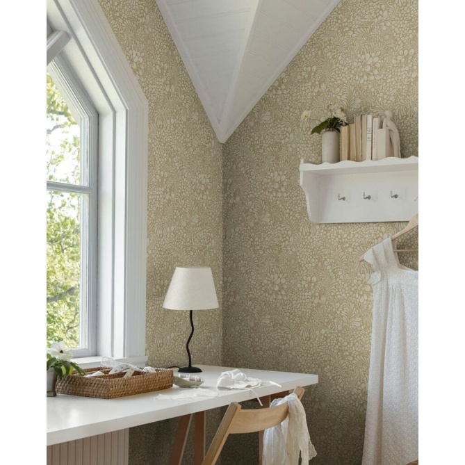 Papel pintado flores y hojas beige tostado - BRISENA 02 | MURAKE - 203260