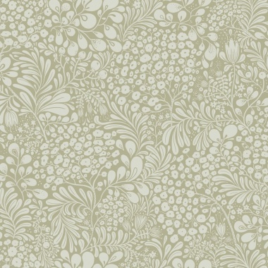 Papel pintado flores y hojas verde salvia - BRISENA 03 | MURAKE - 203261