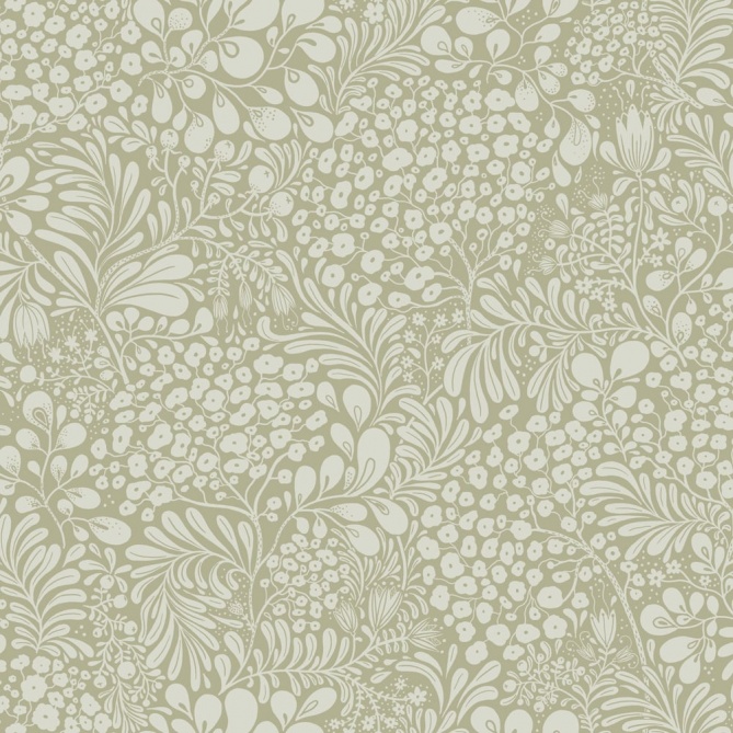 Papel pintado flores y hojas verde salvia - BRISENA 03 | MURAKE - 203261
