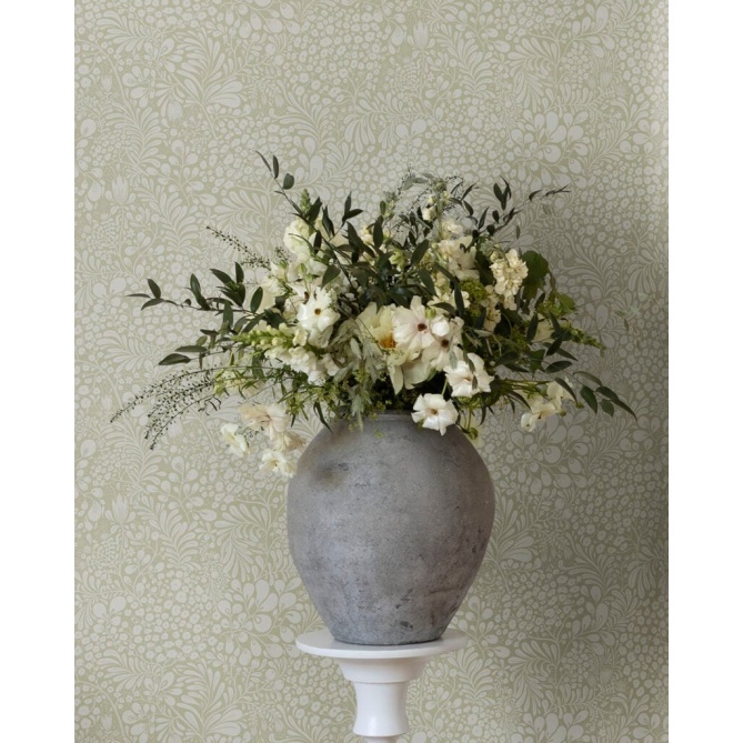 Papel pintado flores y hojas verde salvia - BRISENA 03 | MURAKE - 203261
