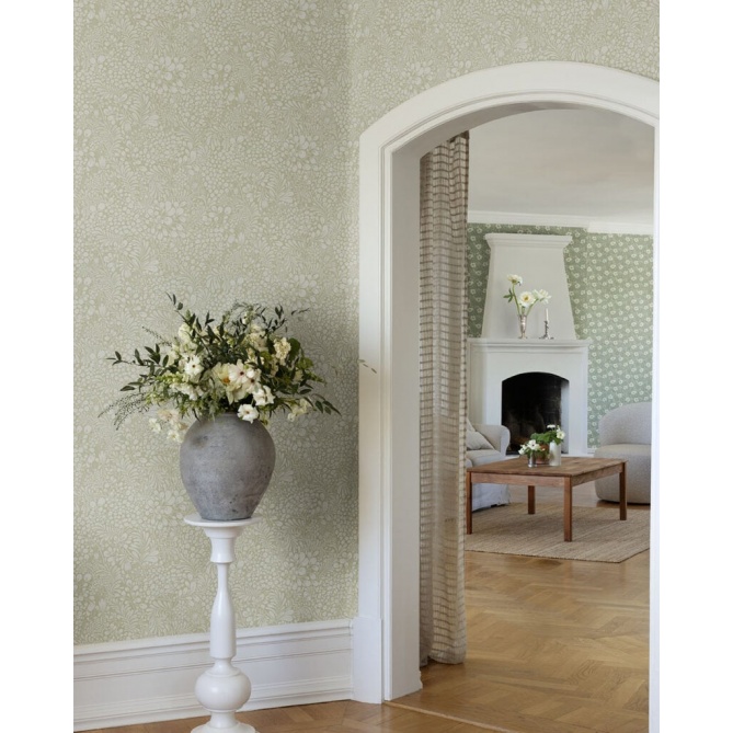 Papel pintado flores y hojas verde salvia - BRISENA 03 | MURAKE - 203261