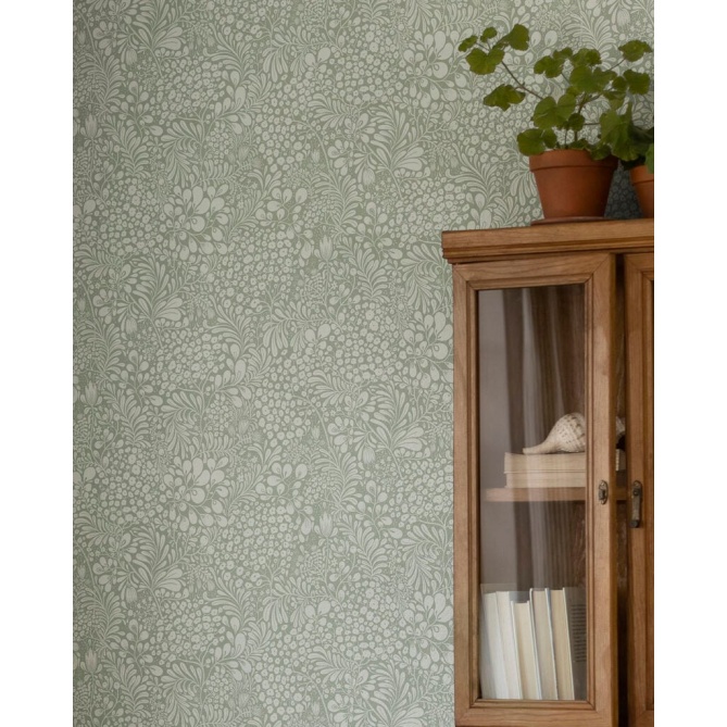 Papel pintado flores y hojas azul grisáceo - BRISENA 04 | MURAKE - 203262