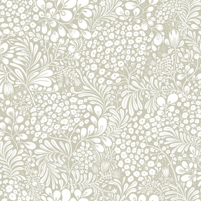 Papel pintado flores y hojas greige - BRISENA 11 | MURAKE - 203269