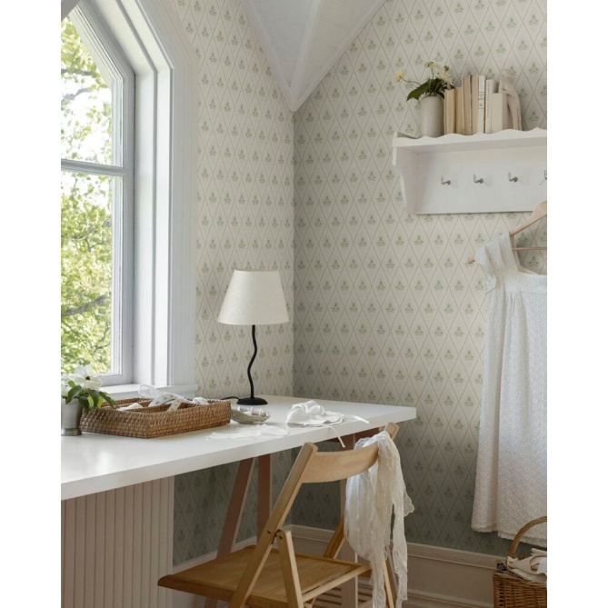 Papel pintado rombos florales verde - CELVIRA 02 | MURAKE - 203297