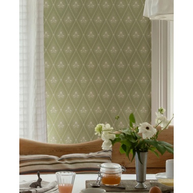 Papel pintado rombos florales verde salvia - CELVIRA 03 | MURAKE - 203298
