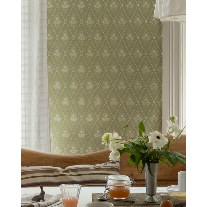Papel pintado rombos florales verde salvia - CELVIRA 03 | MURAKE - 203298