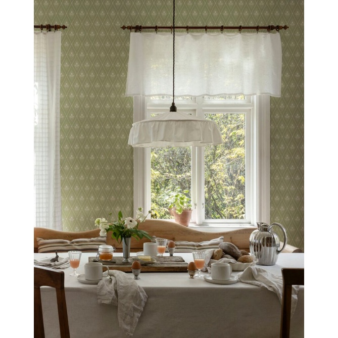Papel pintado rombos florales verde salvia - CELVIRA 03 | MURAKE - 203298