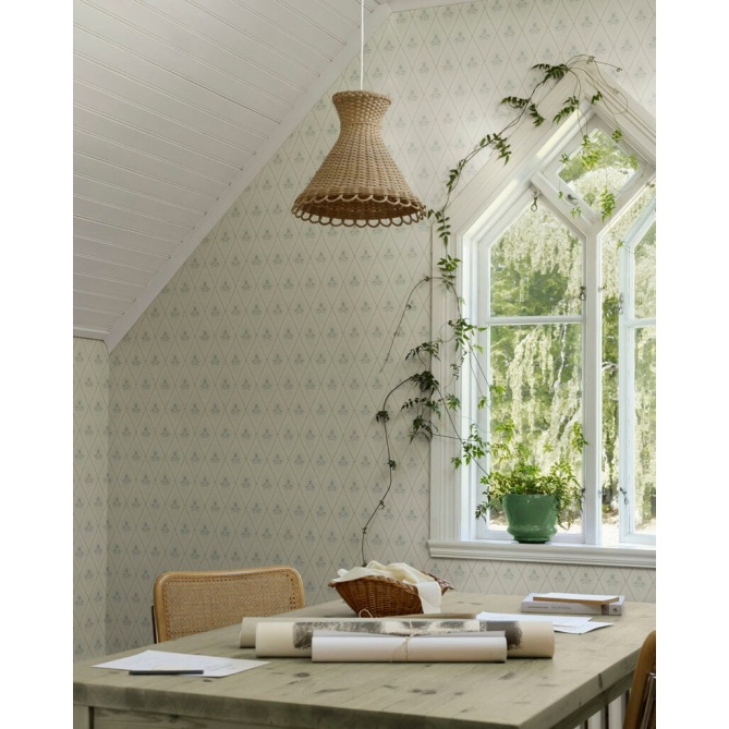 Papel pintado rombos florales beige verdoso - CELVIRA 04 | MURAKE - 203299