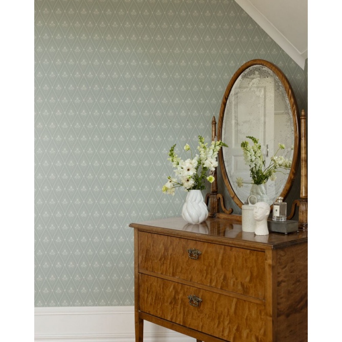 Papel pintado rombos florales verde grisáceo - CELVIRA 05 | MURAKE - 203300