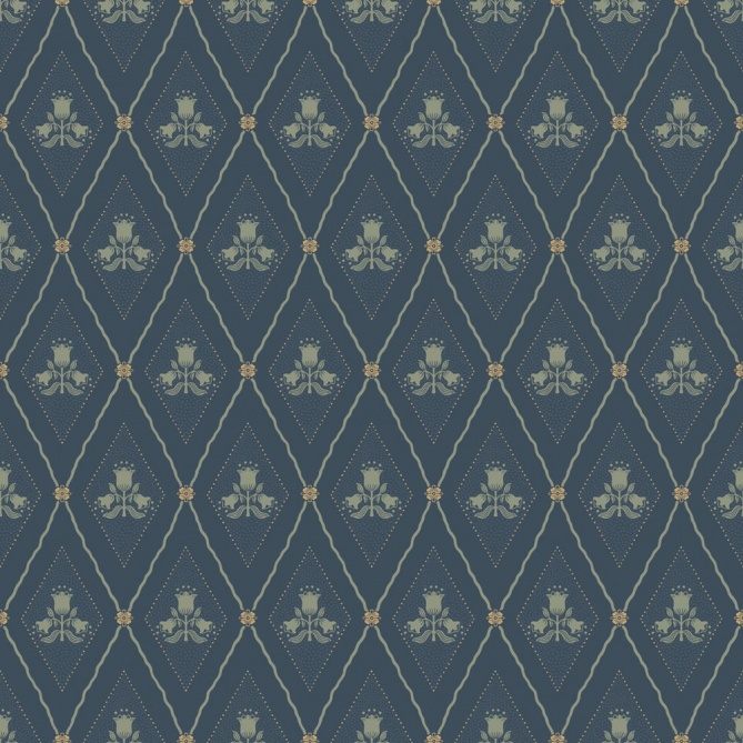 Papel pintado rombos florales azul oscuro - CELVIRA 06 | MURAKE - 203301