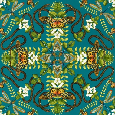 Papel pintado de fauna y flora turquesa - FARUNIA 02 | MURAKE - 1864