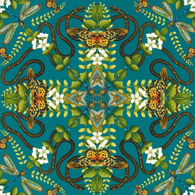 Papel pintado de fauna y flora turquesa - FARUNIA 02 | MURAKE - 1864