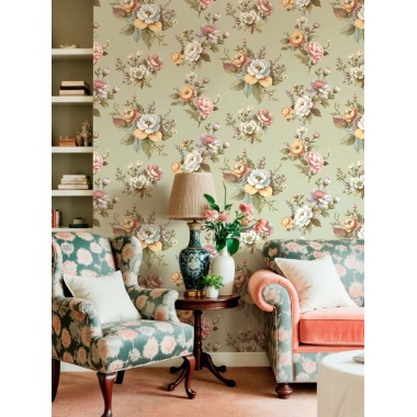 Papel pintado flores abiertas verde - PETALEN 02 | MURAKE - 836842