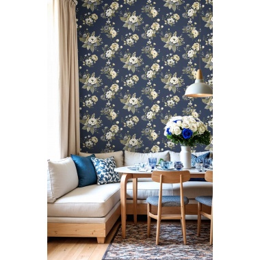 Papel pintado flores abiertas azul - PETALEN 03 | MURAKE - 836843