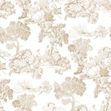 Papel pintado toile de Jouy beige - VALCOUR 01 | MURAKE - 836846