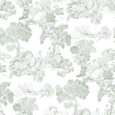 Papel pintado toile de Jouy verde - VALCOUR 02 | MURAKE - 836847